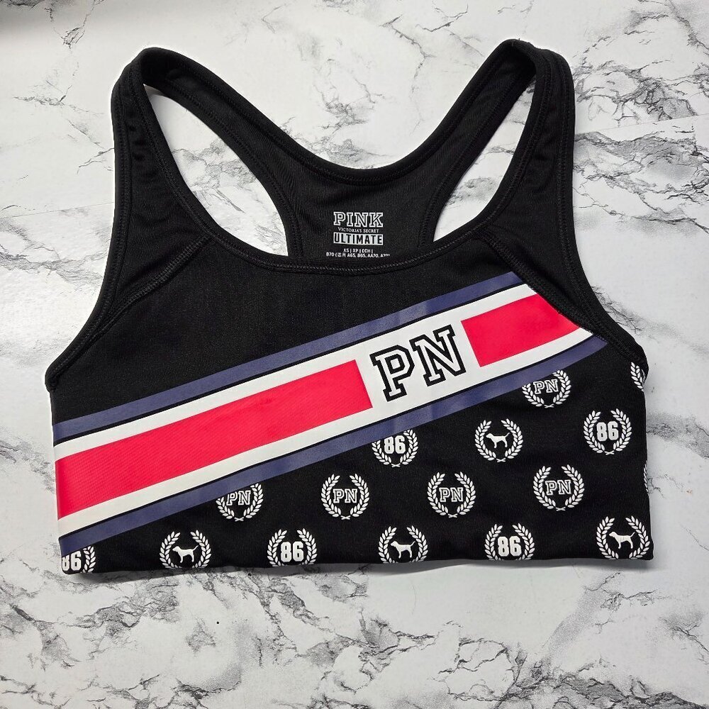 PINK Victoria's Secret Ultimate Extra Small Black Pink Racerback Sports Bra